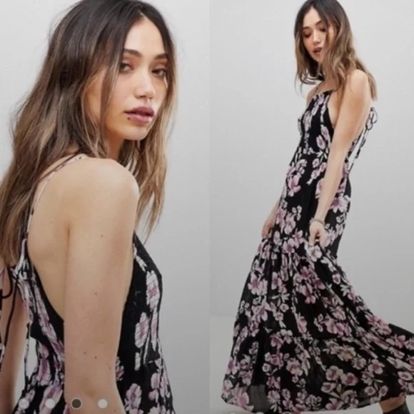 Free People Garden Party Floral Maxi Dress XS, Boho, Orchids, Whimsigoth NWT - Picture 7 of 7
